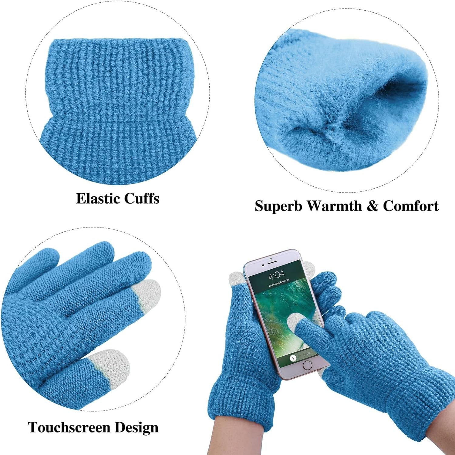 Womens Winter Warm Sets Knitted Fur Pompoms Beanie Hat Circle Loop Scarf Touch Screen Gloves Winter Favor Accessories